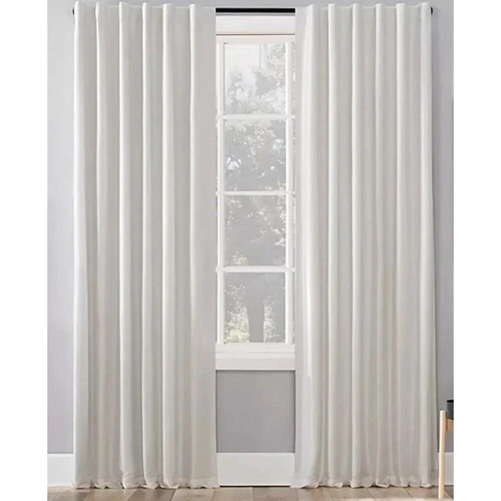 Evelina Faux Dupioni Silk Blackout Curtain Panel, Pearl 50